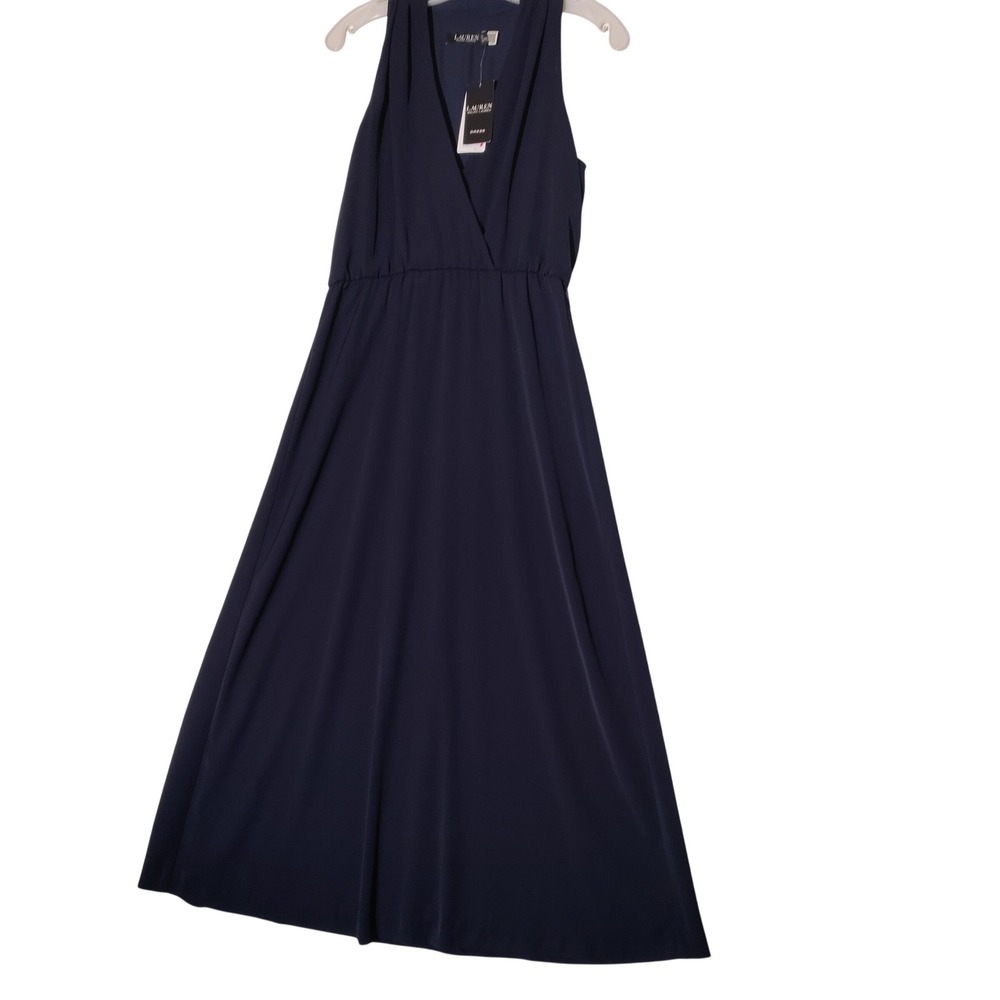 Lauren Ralph Lauren Navy Blue Surplice V-Neck Maxi Dress Size 2 NEW
